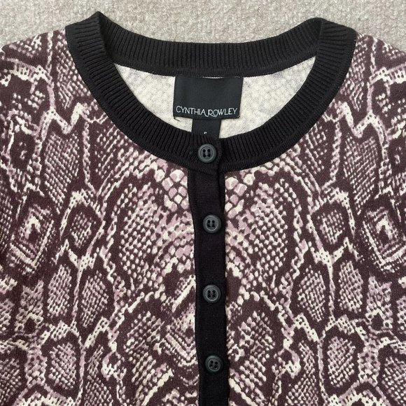 Cynthia Rowley Cropped Cardigan Womens Small Purple Snake Print 3/4 Sleeve Knit - Picture 2 of 6